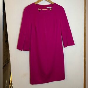 Trina Turk Hot Pink Double Wave Dress With Gold Pin Collar and Split Sleeves